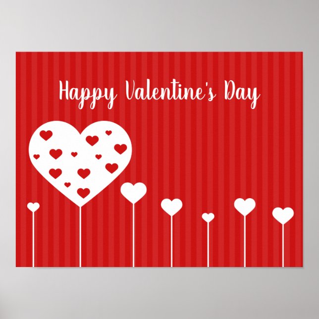 Happy Valentine's Day Lovely Red White Hearts Poster (Front)