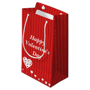 Happy Valentine's Day Lovely Red White Hearts Small Gift Bag