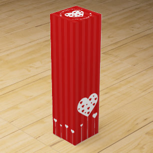 Happy Valentine's Day Lovely Red White Hearts Wine Box