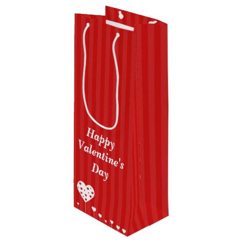 Happy Valentines Day Lovely Red White Hearts Wine Gift Bag