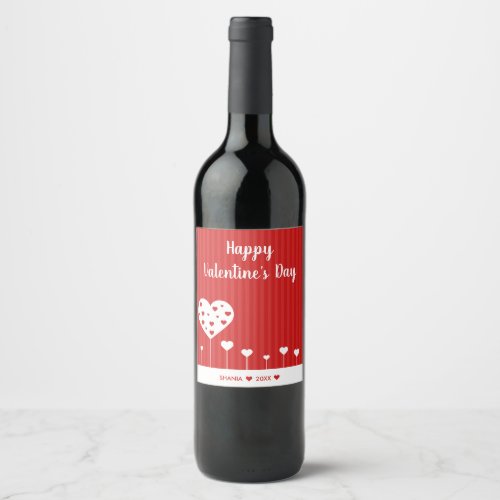 Happy Valentines Day Lovely Red White Hearts Wine Label