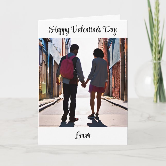 Happy Valentine's Day, Lover Couple Holding Hands Card (Front)