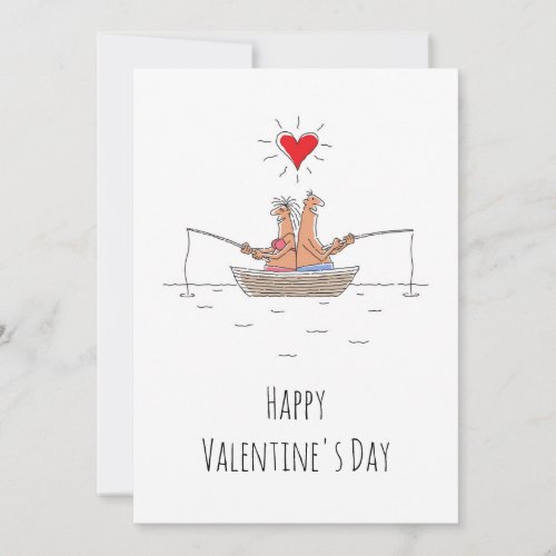 Happy Valentines Day Lovers Fishing Red Heart Holiday Card