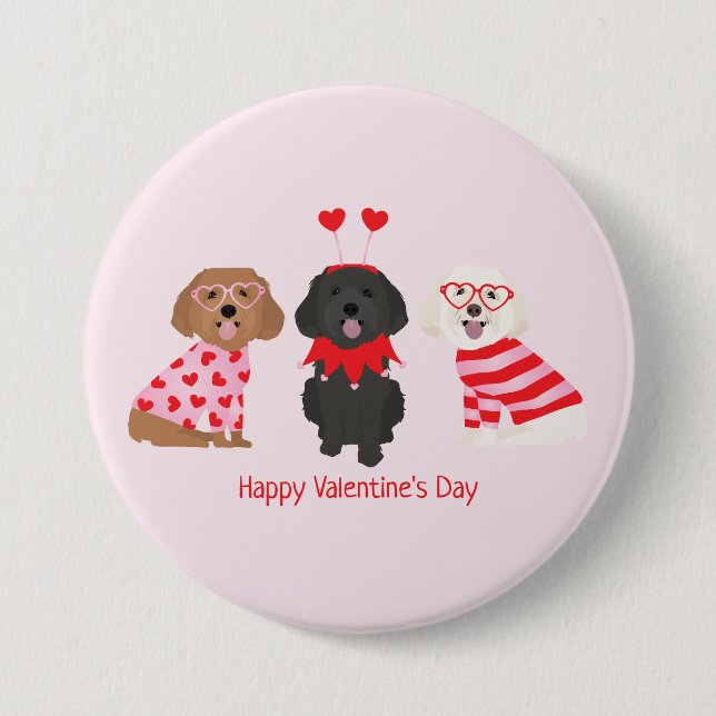 Happy Valentines Day Maltipoo Dogs Button (Front)