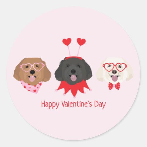 Happy Valentines Day Maltipoo Dogs Classic Round Sticker