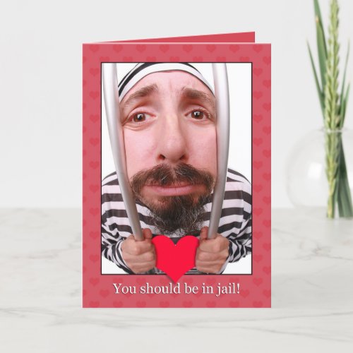 Happy Valentines Day Man in Jail Stealing Heart Holiday Card