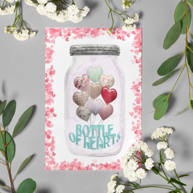 Happy Valentine's Day Mason Jar Bottle of Hearts Postcard (Creator Uploaded)