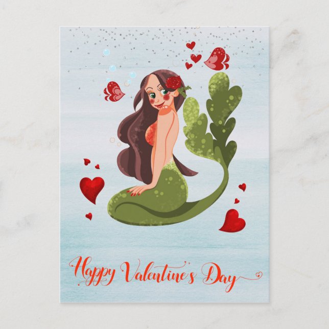 Happy Valentine's Day Mermaid Love Postcard (Front)