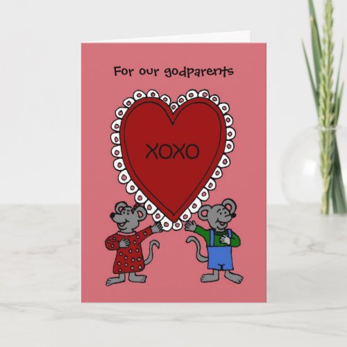 Happy Valentines day mice for godparents Holiday Card