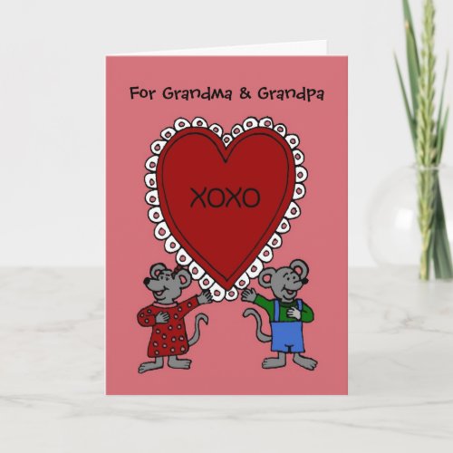 Happy Valentines day mice for grandparents Holiday Card