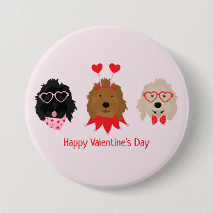 Happy Valentines Day Mini Goldendoodle Dogs Button