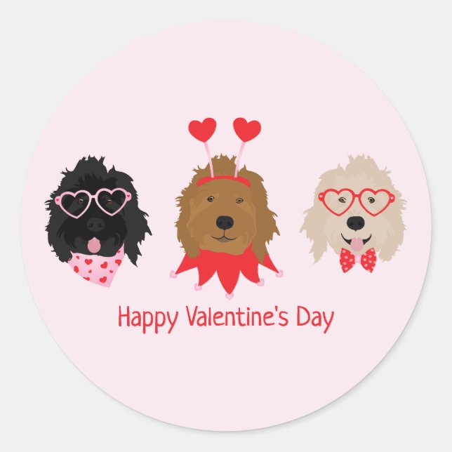 Happy Valentines Day Mini Goldendoodle Dogs Classic Round Sticker (Front)