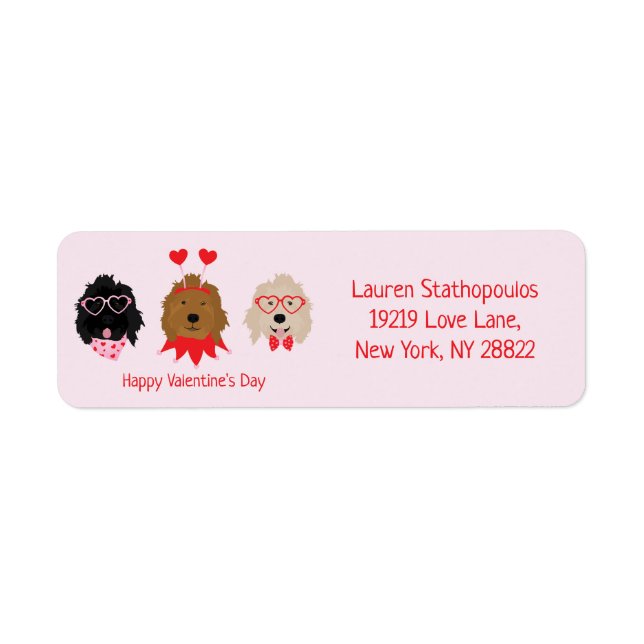 Happy Valentines Day Mini Goldendoodle Dogs Label (Front)