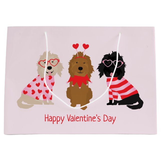 Happy Valentines Day Mini Goldendoodle Dogs Large Gift Bag (Front)