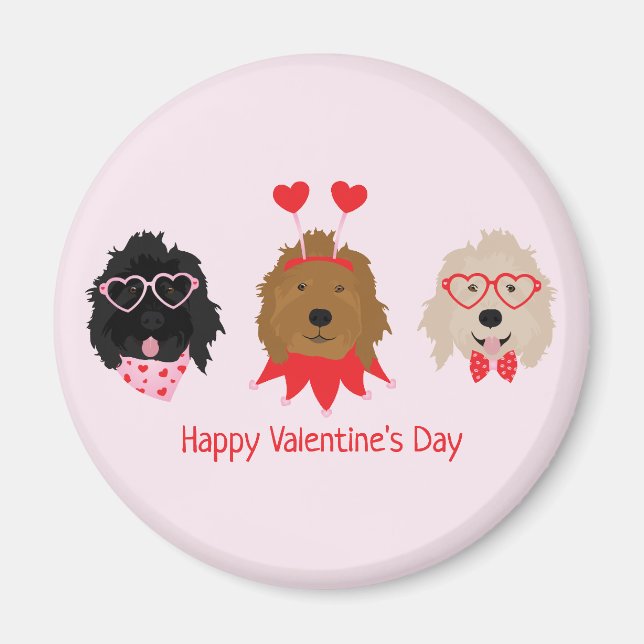Happy Valentines Day Mini Goldendoodle Dogs Magnet (Front)