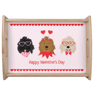 Happy Valentines Day Mini Goldendoodle Dogs Serving Tray