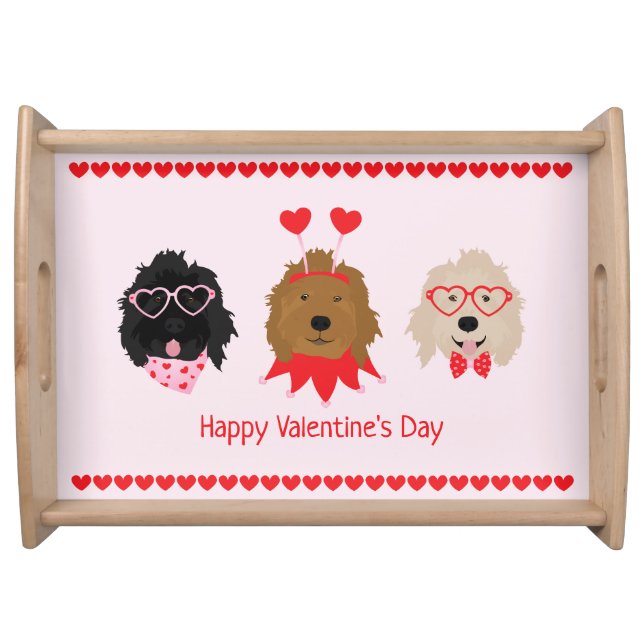 Happy Valentines Day Mini Goldendoodle Dogs Serving Tray (Front)