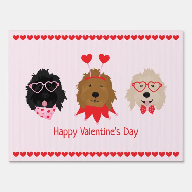 Happy Valentines Day Mini Goldendoodle Dogs Sign (Front)