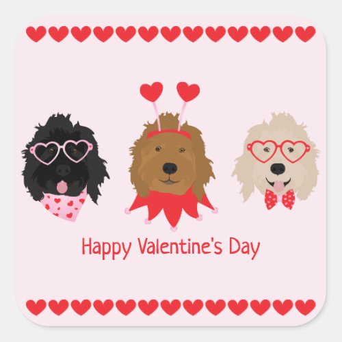 Happy Valentines Day Mini Goldendoodle Dogs Square Sticker