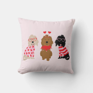 Happy Valentines Day Mini Goldendoodle Dogs Throw Pillow