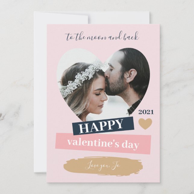 "Happy Valentine's Day" modern Couple Photo Holiday Card (Front)