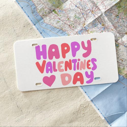 Happy Valentines Day Modern Groovy Love Romance License Plate