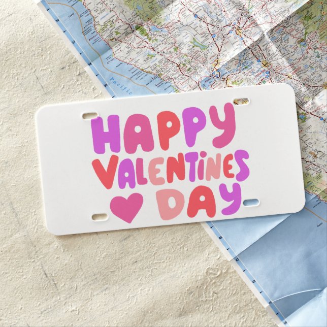Happy Valentines Day Modern Groovy Love Romance License Plate (In Situ)
