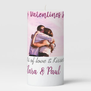 Happy Valentines day modern kisses love add name p Pillar Candle