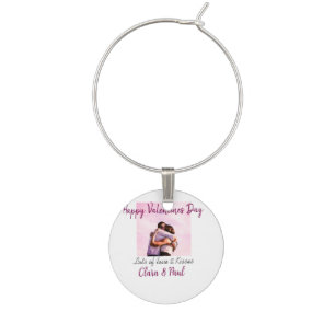 Happy Valentines day modern kisses love add name p Wine Charm