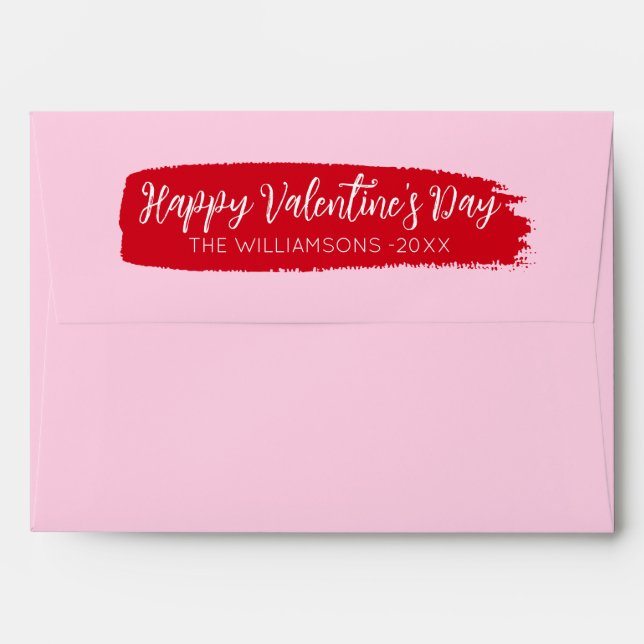 Happy Valentines Day Modern Red Pink Hearts Name Envelope (Back (Top Flap))