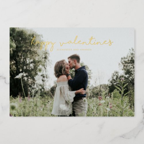 Happy Valentines Day Modern simple gold photo Foil Holiday Card