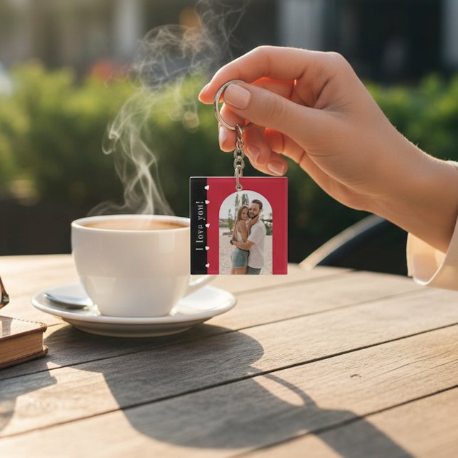 Happy Valentines day modern simple romantic photo Keychain (Creator Uploaded)