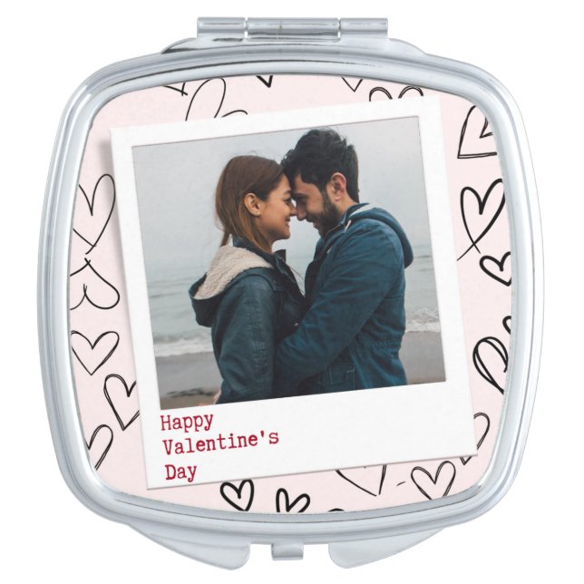 Happy Valentines Day Modern Stylish Romantic Photo Compact Mirror (Front)