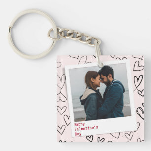 Happy Valentines Day Modern Stylish Romantic Photo Keychain