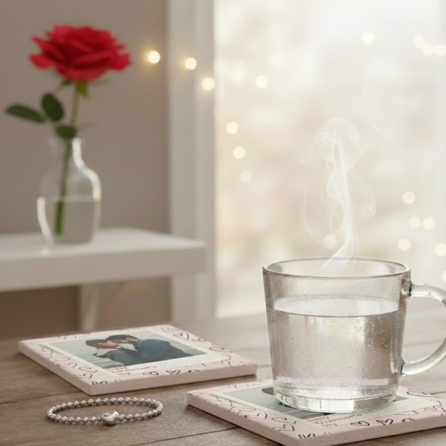 Happy Valentines Day Modern Sweet Romantic Photo Stone Coaster (Creator Uploaded)