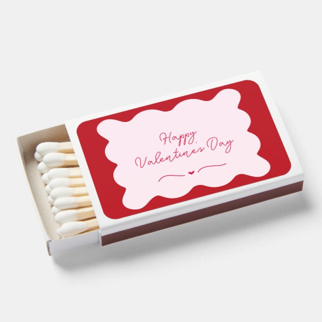 Happy Valentine's Day Modern Trendy Pink & Red  Matchboxes (Front Open)