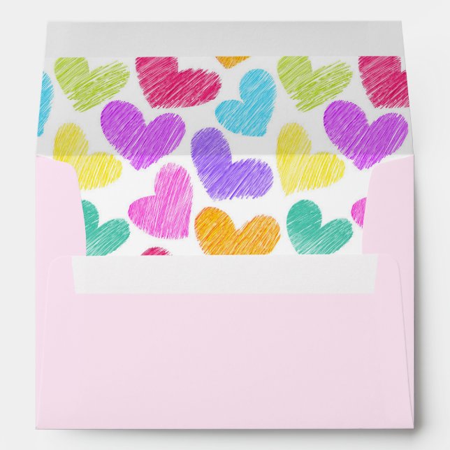 Happy Valentines Day Modern Vibrant Hearts Name Envelope (Back (Bottom))