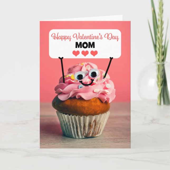 Happy Valentines Day Mom Cute Cupcake Holiday Card (Front)