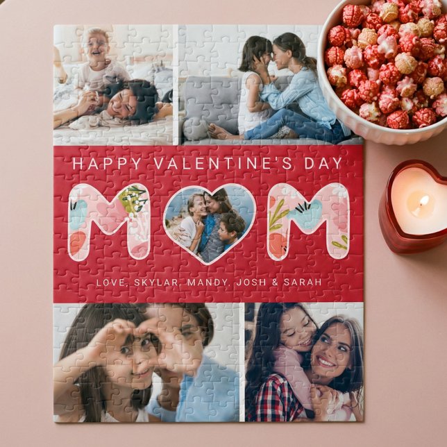 Happy Valentine's Day Mom, Photo Collage & Florals Jigsaw Puzzle (Happy Valentine's Day Mom, Photo Collage & Florals Jigsaw Puzzle)