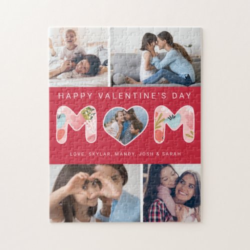 Happy Valentines Day Mom Photo Collage  Florals Jigsaw Puzzle