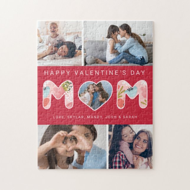 Happy Valentine's Day Mom, Photo Collage & Florals Jigsaw Puzzle (Vertical)