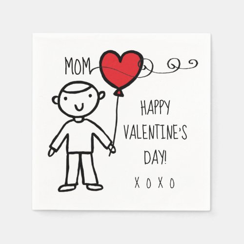 Happy Valentines Day Mom Red Heart XOXO Napkins