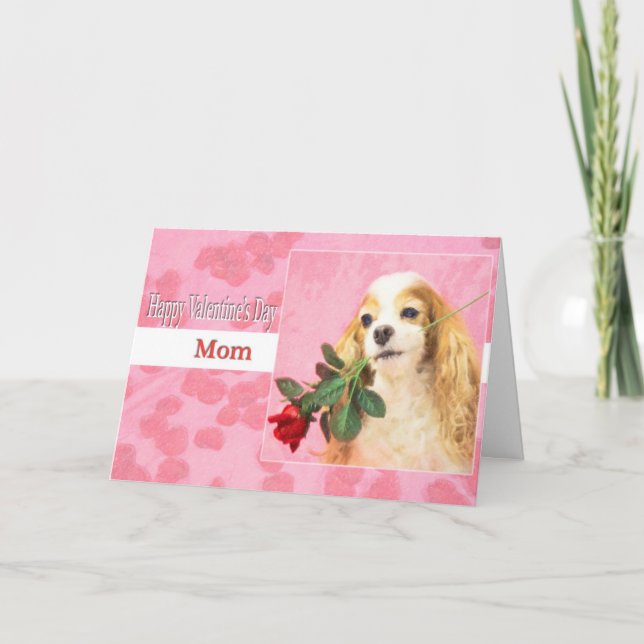 Happy Valentine's Day Mom With Dog And Rose Holiday Card (Front)