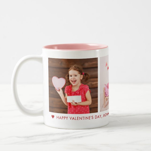 Happy Valentine's Day Mommy 3 Photo Custom Two-Tone Coffee Mug (Left)
