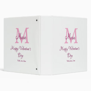 Happy valentine's day monogram pink name love girl 3 ring binder