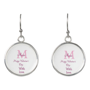 Happy valentine's day monogram pink name love girl earrings