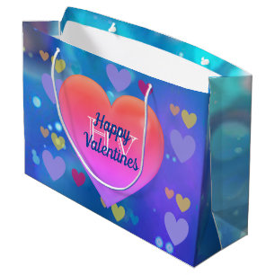 Happy Valentines Day Monogram with Pretty Hearts Large Gift Bag