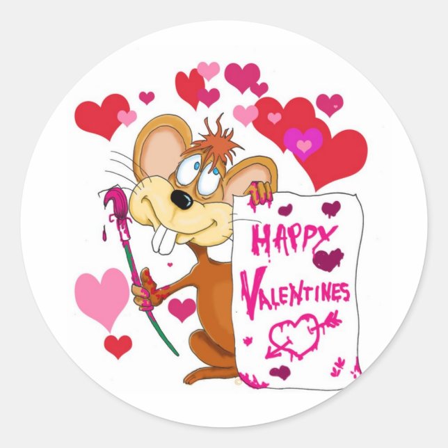 Happy Valentines Day mouse Classic Round Sticker (Front)