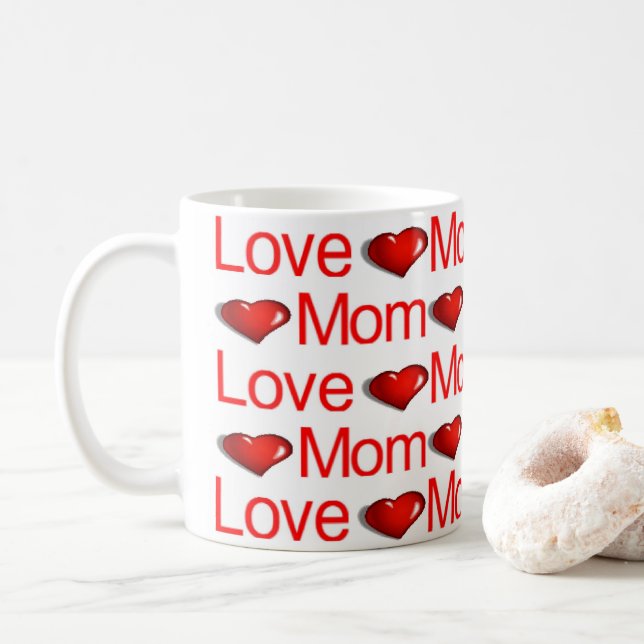 Happy Valentine's Day Mugs Love Mom Red Hearts (With Donut)