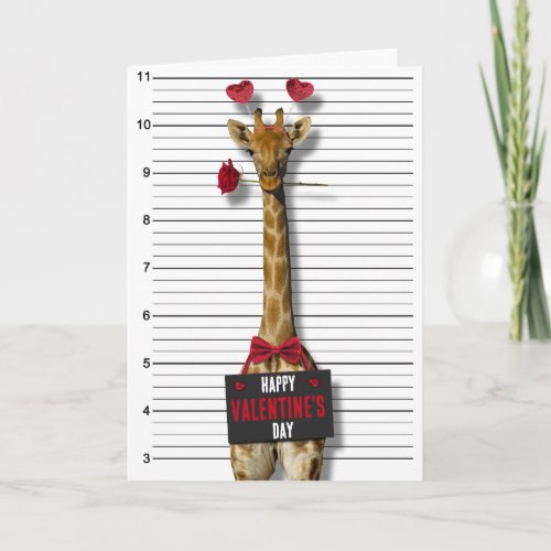 Happy Valentines Day Mugshot Guilty Giraffe Funny Card